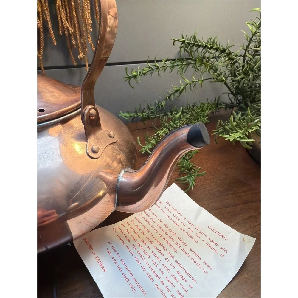 Vintage copper tea kettle NOS W/ Paper Work & Spout Cover